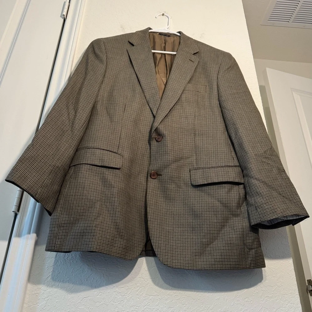 Ralph Ralph Lauren Wool Silk Blazer Mens 40R Brown Houndstooth Fall Jacket